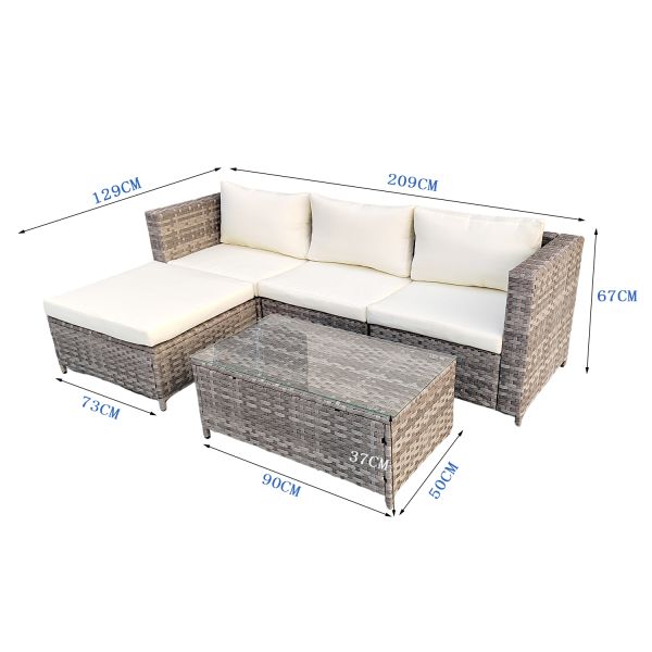 Set of 5 Garden Leisure Sofa Set PE Wicker Steel Frame Hand Weaving Garden Furniture