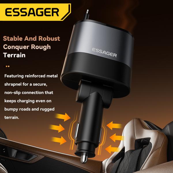 ESSAGER SHE-6001 45W PD 30W Car Charger with Fast USB C Lighting Cable Aluminium Alloy PC Material