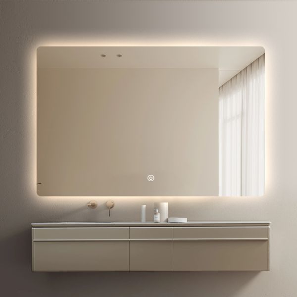 Wall Mounted Fogless Bathroom Mirror Shatterproof Rectangular Backlit Anti Fog Bathroom Mirror