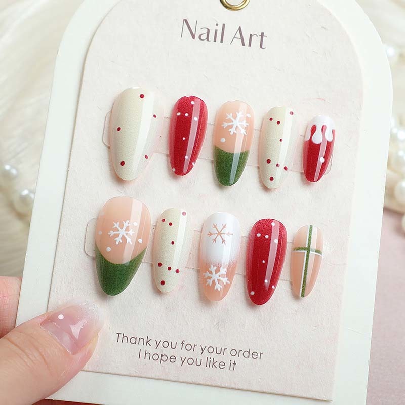 wholesale Medium Almond Holiday Artifical Nails Christmas Long lasting