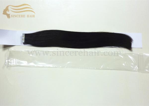 26 Inch Remy Human Hair Extensions, 65 CM Long Jet Black Remy Tape In Human Hair Extensions 2.5 Gram x 20 Piece For Sale