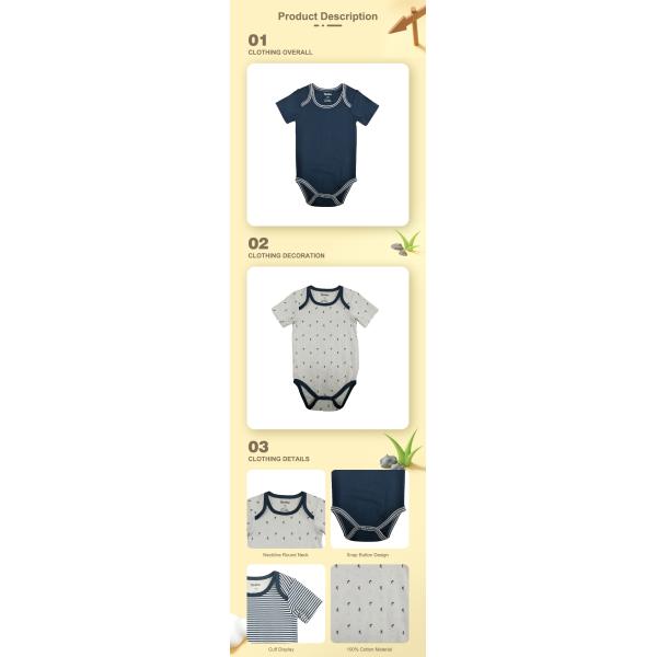 Newborn Summer 100% Cotton Short Sleeve Romper Clothes for Comfortable Baby Bodysuit