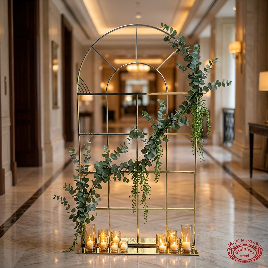 WENDING Gold Arch Window Grid Floral Backdrop Frame – European Wedding Garden Stand