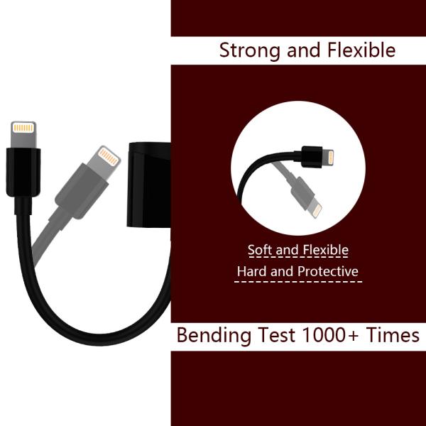 Black Iphone 7 Dual Headphone Adapter Lightning Charge For 8 Pin Devices