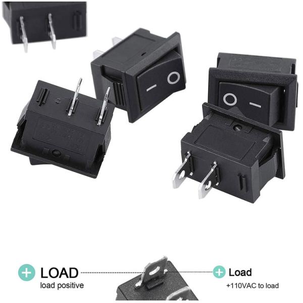 AC 6A/250V 10A/125V Negro 2 posición de pines Enciende el interruptor de rocker eléctrico del barco