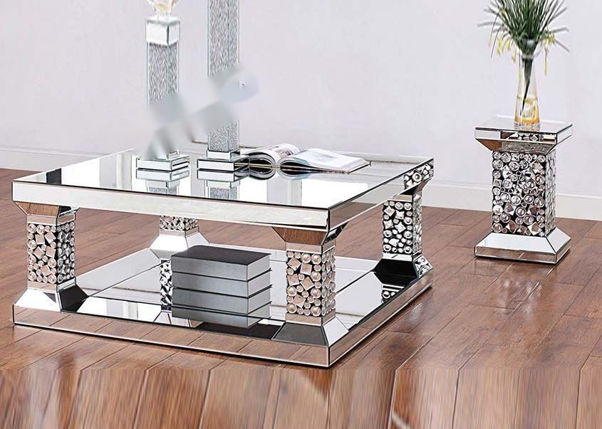 White Marble Glass Coffee Table with Gold Mirror and 119.4X70X44.5CM Dimensions for Living Room