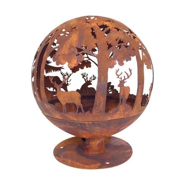 Woodland Deer Corten Steel Fire Globe Round Ball Fire Pit OEM