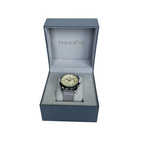 Light Blue Watch Holder Embossed Logo Watch And Bracelet Box