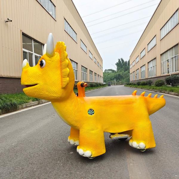 Animatronic Dinosaur Electric Scooter , Yellow Ride On Electric Dinosaur For Theme Park