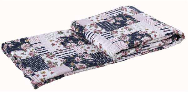 Blue Square Printed Quilt Set Machine Washing In Cold Water Separately For Family