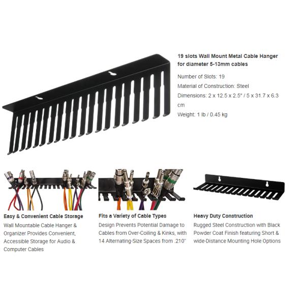 Teniente de cable de parche modular montado en la pared con ranuras de 20 pulgadas