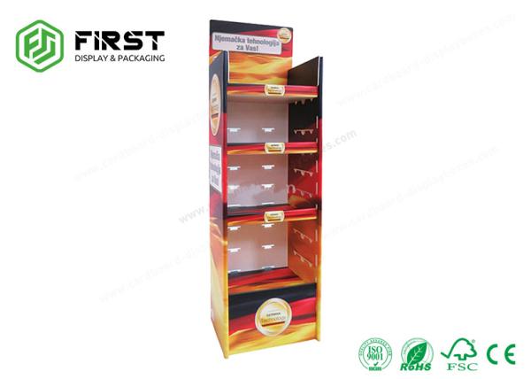 Supermarket Promotional Folable Paper Cardboard Floor Display Shelf With Custom Logo
