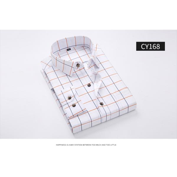 Men's Slim Plaid Printed Long-Sleeved Shirt 100% Polyester Fabric Type and Zipper Closure