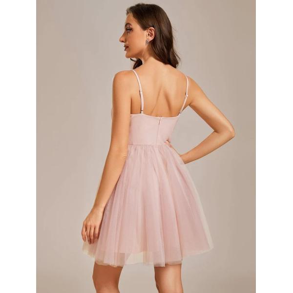 Unique Spaghetti Strap A-line Short Mini Pink Chiffon Graduation Dress