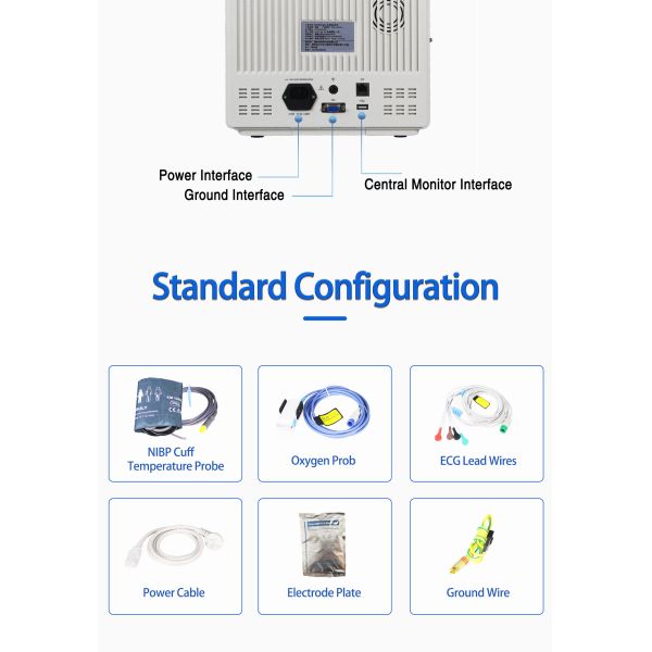 6-Parameter Patient Monitor with Trolley Bedside and Electric Power Source 1 Year Warranty