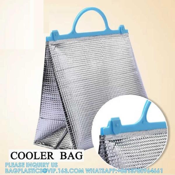 Aluminum Foil Insulated Tote Bags With Plastic Handle Reusable Cooler And Thermal Bag For Food Carry