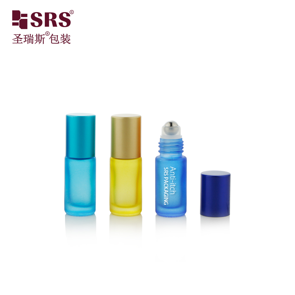 5ml Wholesale Empty Custom Color Glass Roll On Bottle Metal Ball And Plastic Cap For Travel Perfume Oil