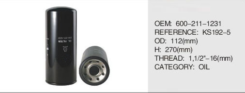 Truck Diesel engine parts oil  filter  for komtsu  600-211-1231