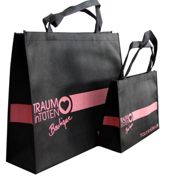 120gms Black Non Woven Carry Bag Silk Screen Printing Pink Logo for lady garment accesories