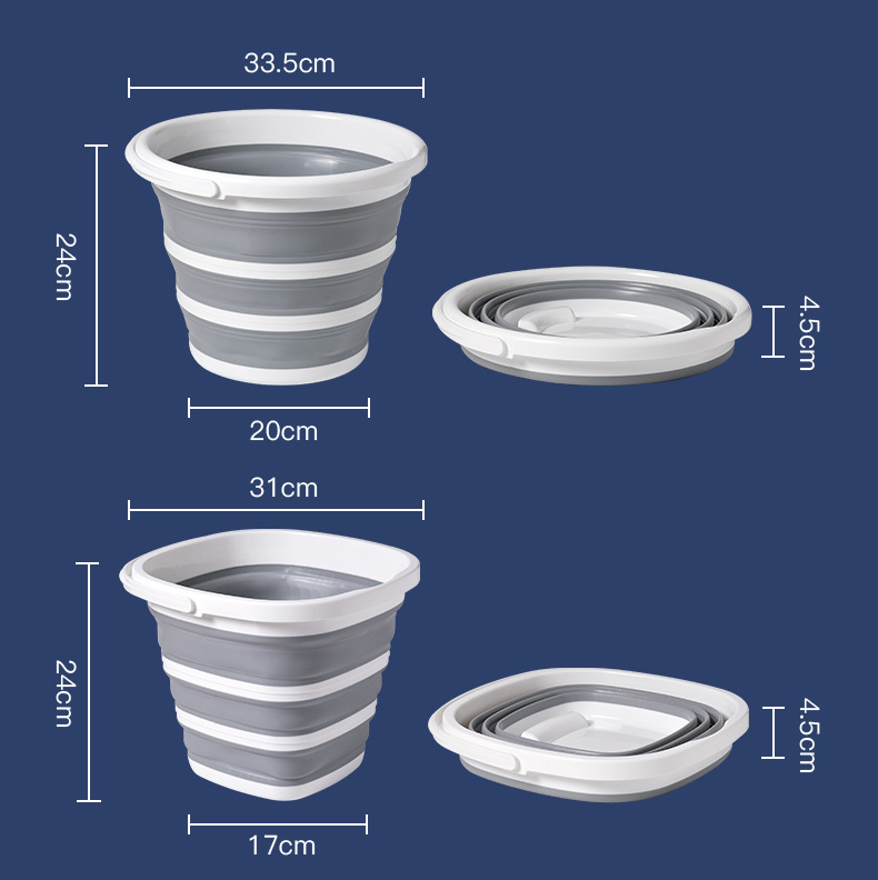 Plastic Collapsible Large Capacity Bucket Portable Square Shape Retractable Folding Bucket with Towel for Home Outdoor