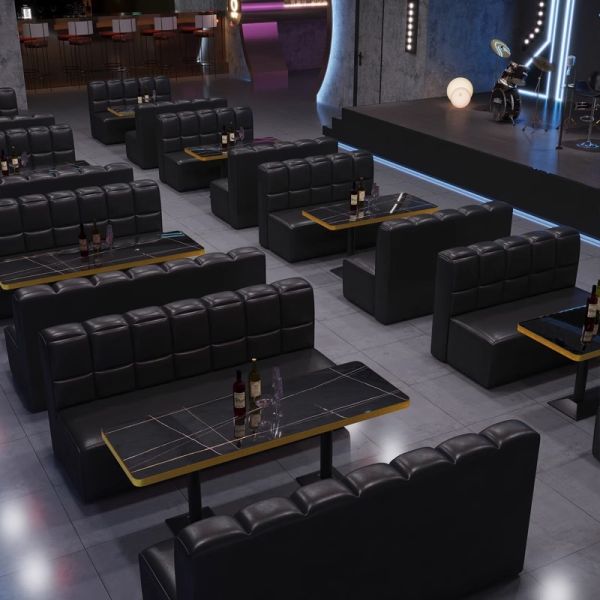 Custom Made Light Luxury Night Club bar Pub Restaurant U Shape Sofa and Dining Table Combination Furniture