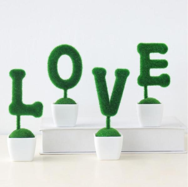 Love decoration Green artificial plant letter decor love/heart/star design table decor