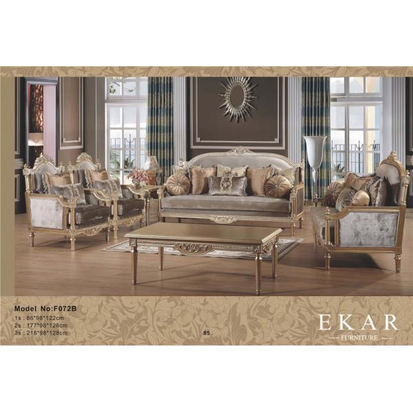 Antique Gray Velvet Fabric With Wood Carving Living Room Sofa Set Furniture