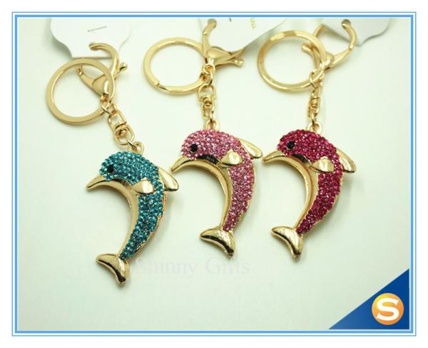 Novelty  Dolphin Shape Crystal Lovely Metal Key Chains Women Bag Accessories