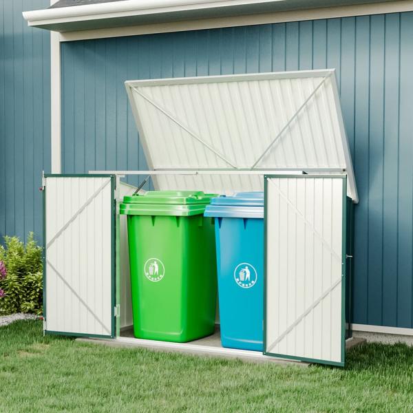 Galvanized Steel Bin Storage Shed with Lockable Doors Rot Proof Metal Type Steel