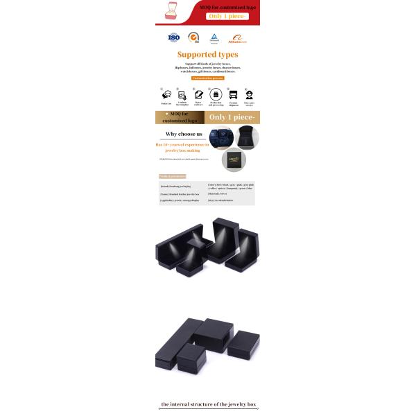 Black Handmade LED Light Jewelry Box for Hanhong Custom Logo Leather Packaging