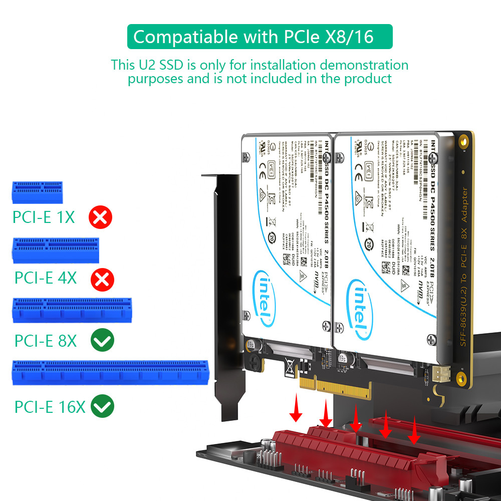 Двойной U.2 SSD на PCIe 4.0 X8 адаптер молниеносной передачи данных