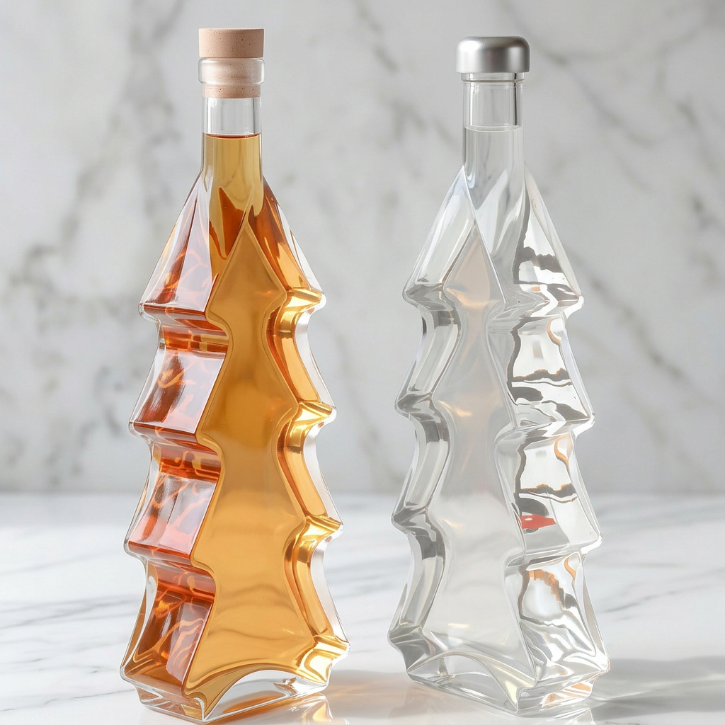 500ml Christmas Tree Shaped Glass Liquor Bottle With Cork Lid For Vodka Tequila Gin Brandy