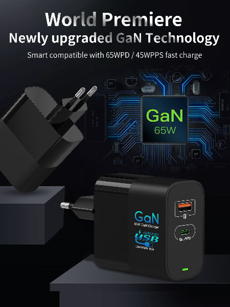 Мультипорт USB C PD Type C Mini GaN Wall Charger Adapter 65W Для ноутбука MacBook