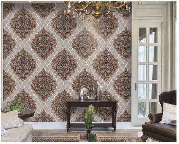 Washable PVC Vinyl Wallpaper , Classic Damask Wallpaper Designs For Living Room