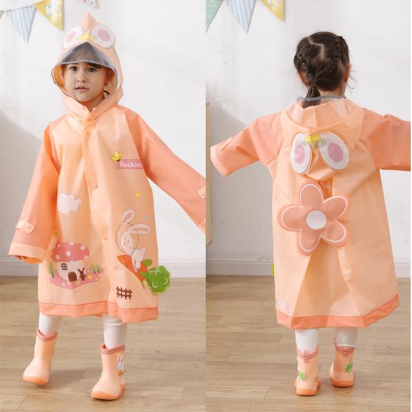 Outdoor RAINWEAR Cartoon Printed Kids Rain Jacket with Reflective Stripe Girl's Raincoat