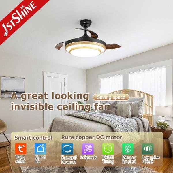 Ventilador de teto retrátil decorativo de ouro com motor de corrente contínua e serviço de soluções de iluminação