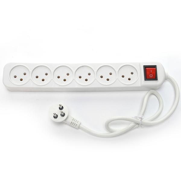 Customized Yes 5 Ways Power Strip Connected with Extension Cord Israel Industrial Surge Protector White