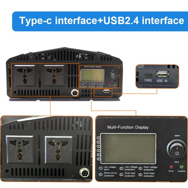 Onduleur solaire à onde sinusoïdale pure 3000W 12V/24V/48V DC vers 110V/220V AC