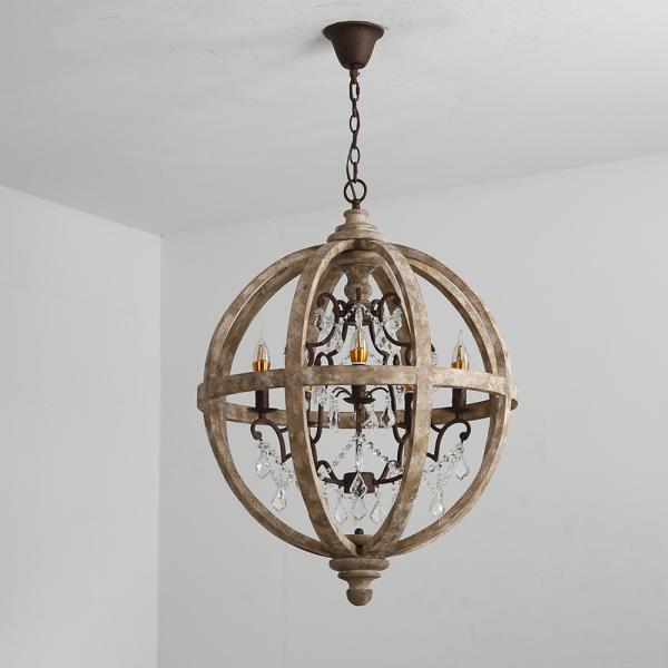 Retro Chandelier Lighting Industrial Hanging Pendant Lamp Globe Wooden Chandelier(WH-CI-108)