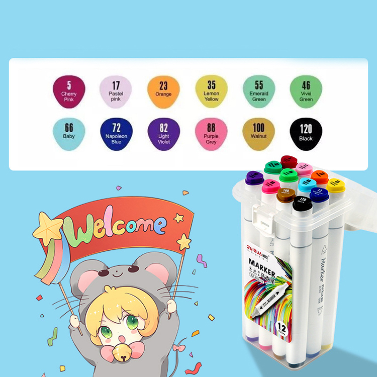 12 Colors Double-headed Non-toxic and Harmless Customize China Markers Highlighter Watercolor Marker