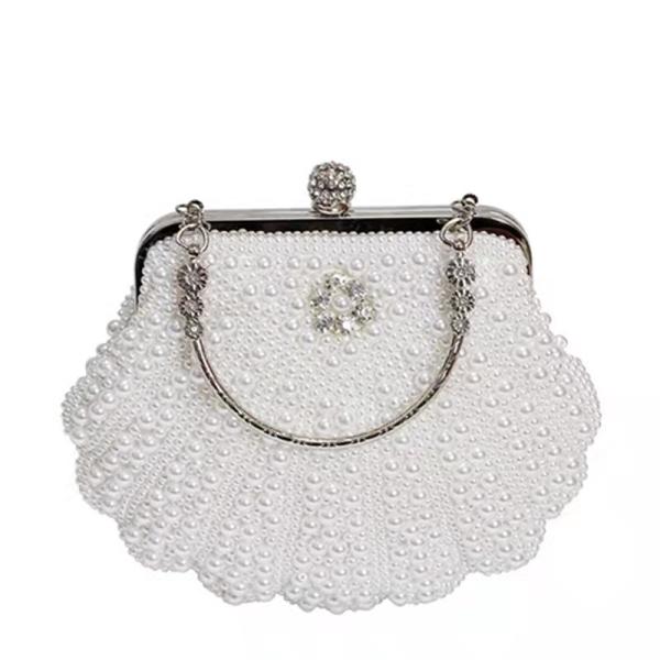 White Shell Shape Pearl Hand Bags Hand Woven For Women 22cm length 18cm height