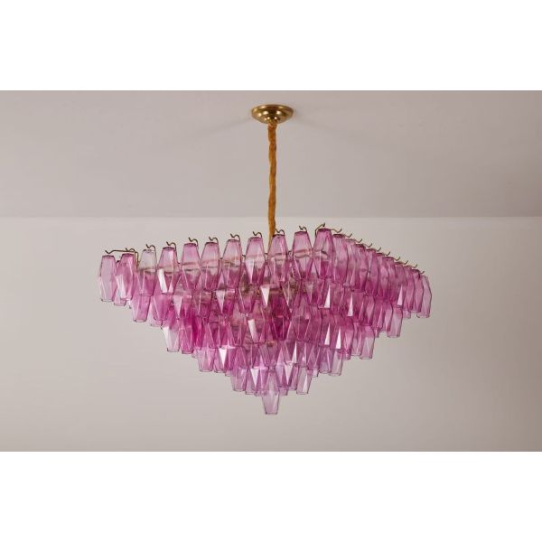 Exquisite Fuchsia Glass Prism Empire Chandelier Restaurant Table Decor Large Hanging Pendant Lights