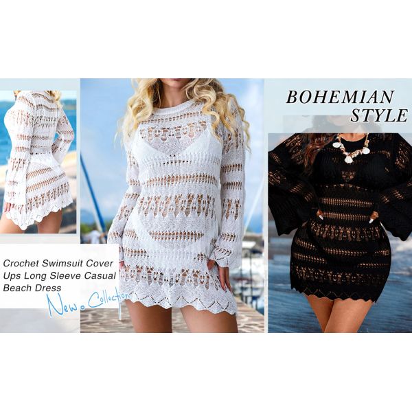 Swimsuit Coverup For Women Crochet Swim Cover Up Bathing Suit Cover Up For Women Mesh Knit Beach Cover Up Crochet Halter Cover Up Dress Hollow Out Backless Sleeveless Bikini Coverups