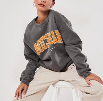 Pescoço de grupo liso Jumper Womens Grey Graphic Sweatshirt do algodão