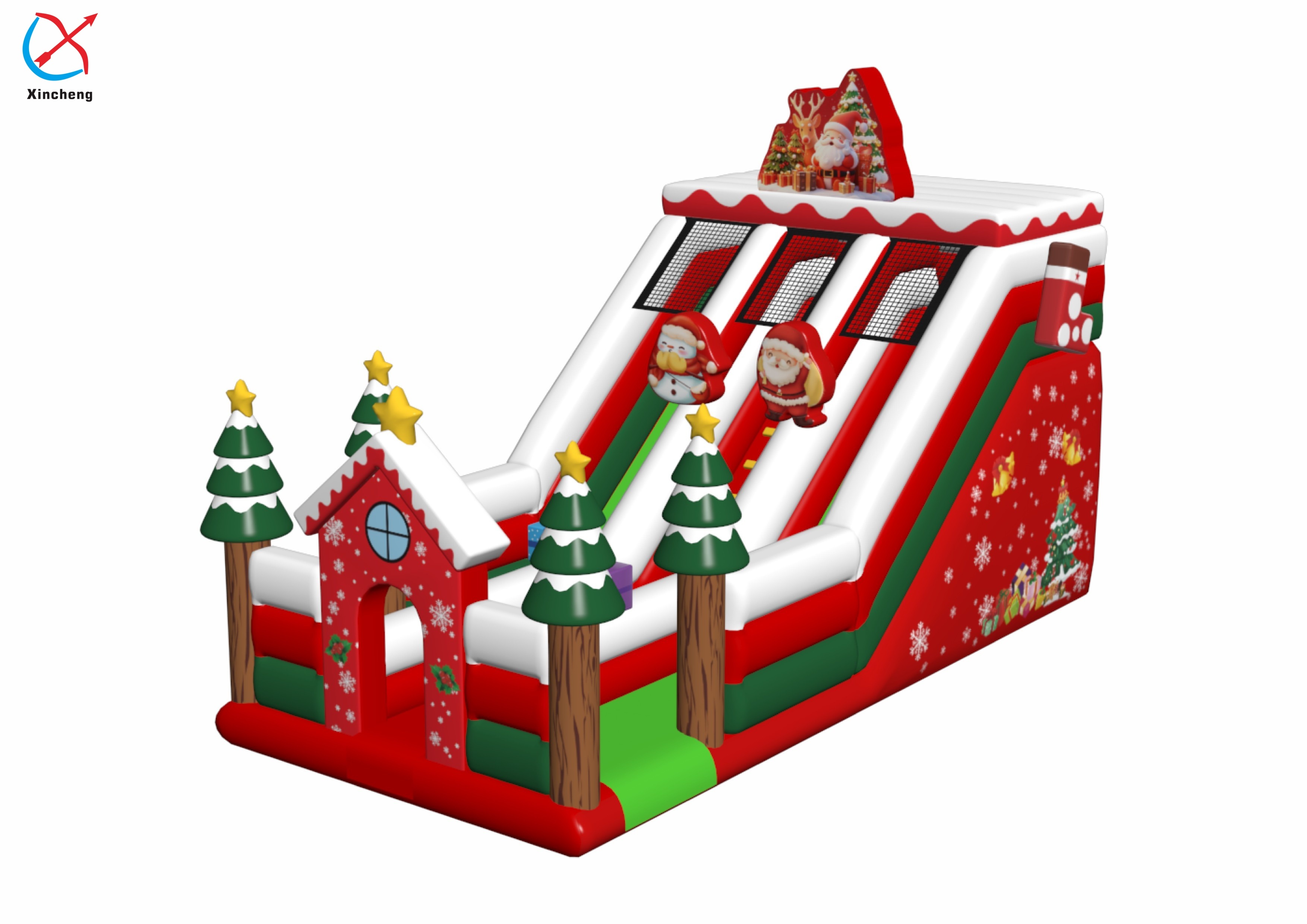 Unique Design Christmas Santa Inflatable Dry Slide Double‑lane Inflatable Slide For Holiday