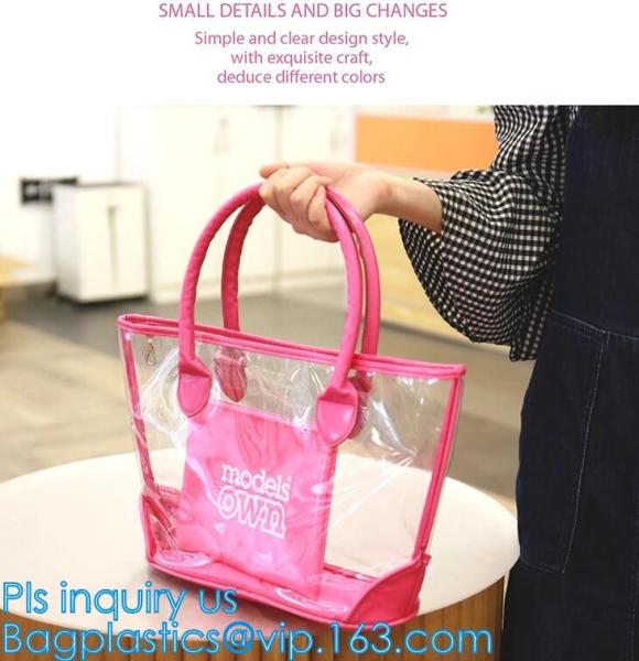 PVC tote shoulder bag for work and school, handle bag with long shoulder strap waterproof clear pvc tote bag, PVC Women