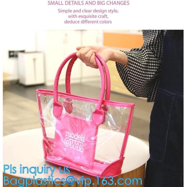 PVC tote shoulder bag for work and school, handle bag with long shoulder strap waterproof clear pvc tote bag, PVC Women