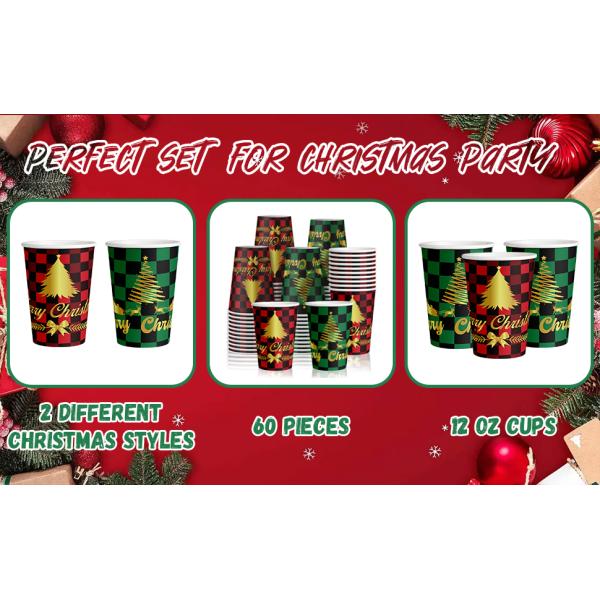 12 Oz Christmas Paper Cups Disposable Coffee Cups, Red Green Coffee Cup Christmas Holiday Party Supplies