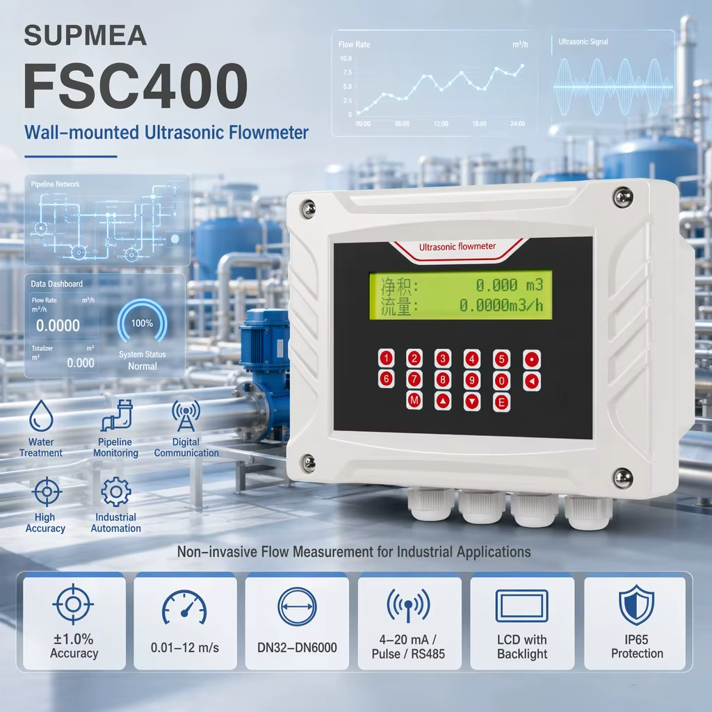 Supmea FSC400 Ultrasonic Flow Meter Non Invasive Clamp On Water Flow Meter Industrial Flow Meter