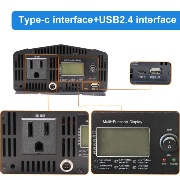 1000W High Frequency Power Inverter With LCD Display DC 12V 24V AC 110V 220V 230V